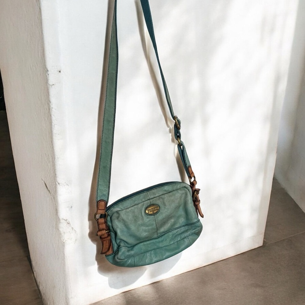 Fossil turquoise Leather Crossbody Bag boho western shabby chic coastal cowgirl